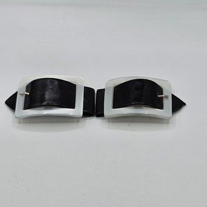 Vintage Witchy Black Faux Leather MOP Shoe Clips